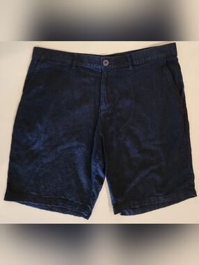 Navy Linen Casual Shorts Men's 34 Dark Blue